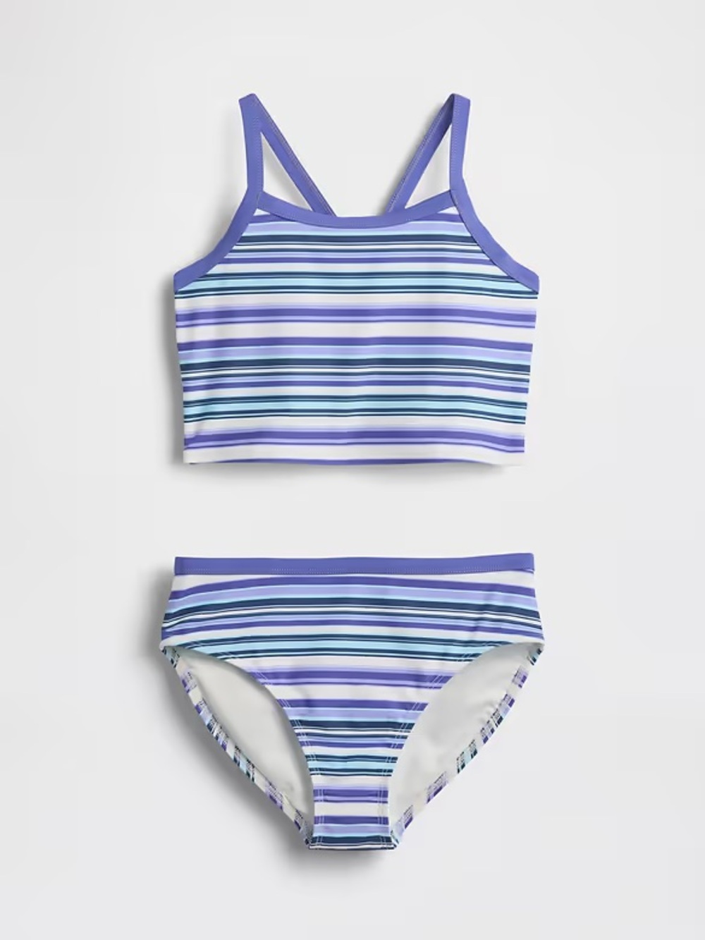 GAP - Girls Tankini Swim Two-Piece (UPF 50+) - size LG (10-11)-blue/white/purple